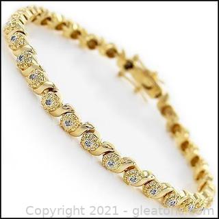 Beautiful Womens 18K Yellow Gold Over Solid Sterling Silver 1.35 CTW Diamond 7.5 Inch Designer Bracelet